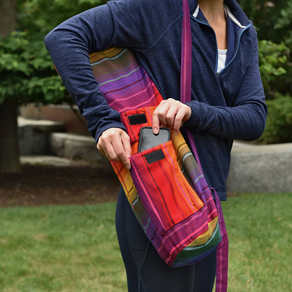 Rainbow striped yoga bag. 