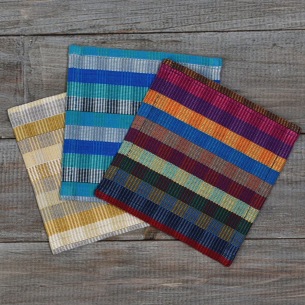 Hand Woven Cuadritos Drink Coasters | Champagne