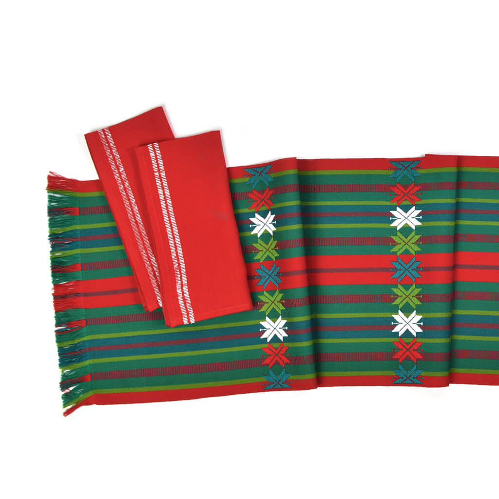 Hand Woven Sparkle Table Napkins | Red with Silver