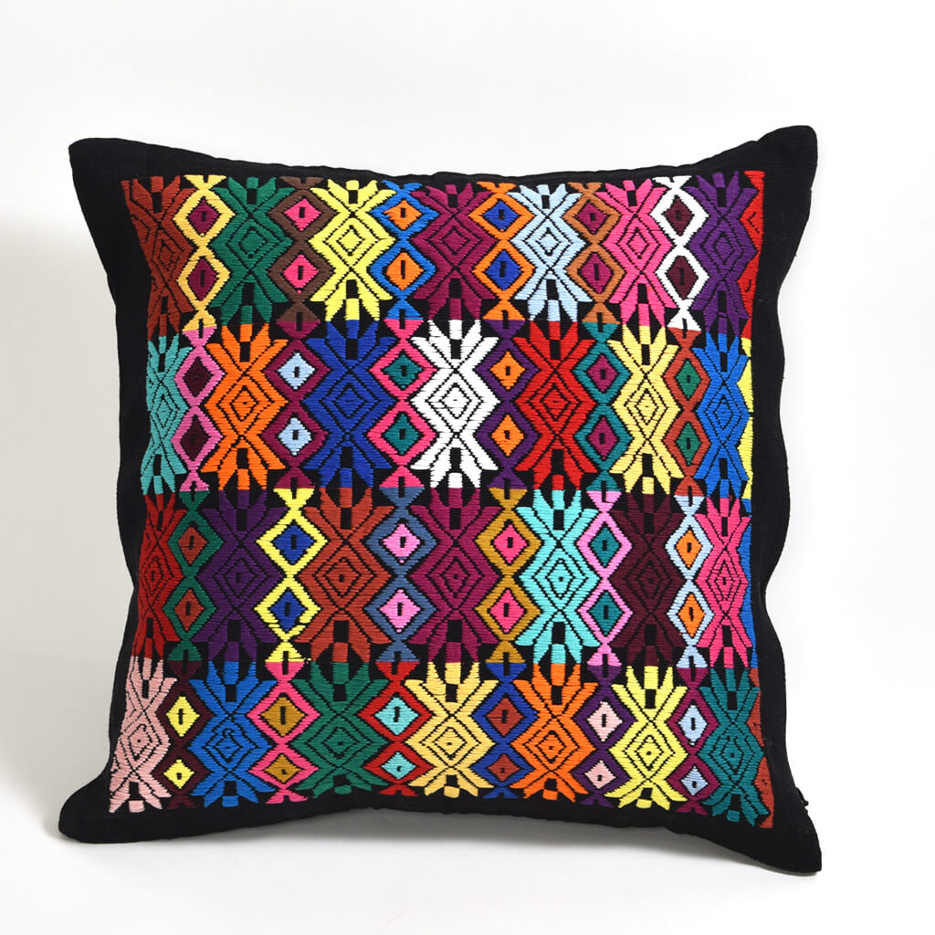 Guatemala Hand Woven Black Throw Pillow | Design "A"