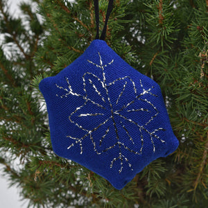 Blue Embroidered snowflake Christmas Ornaments.