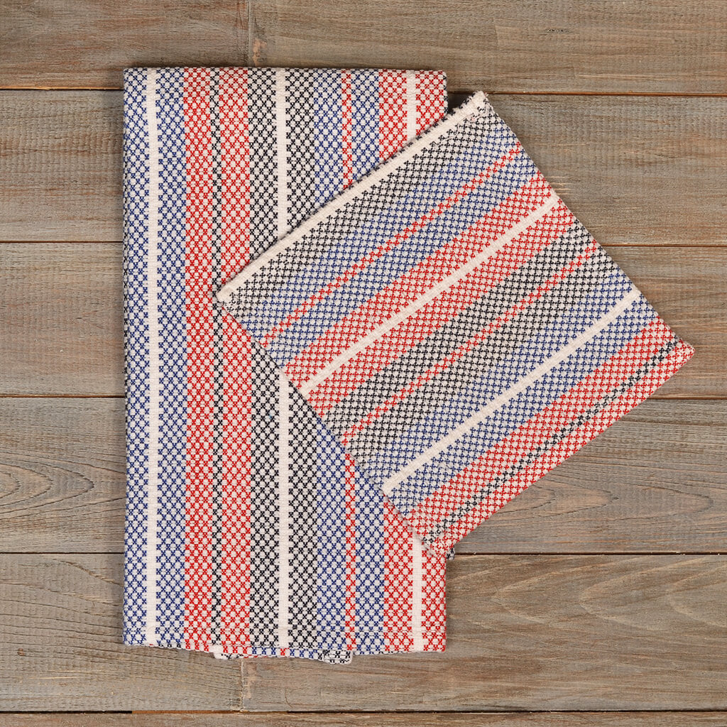 Hache Kitchen Towel with Dish Cloth Red White & Blue Stripes Fair