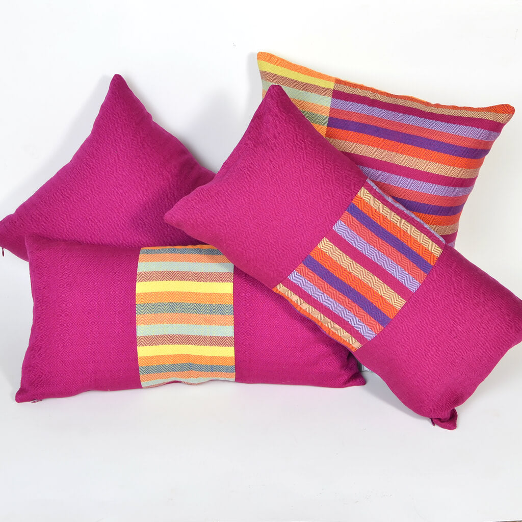 Lumbar Pillow | Diamond Stripe Magenta 24" Wide "Charming Accident"