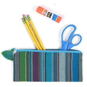Turquois striped pencil case.