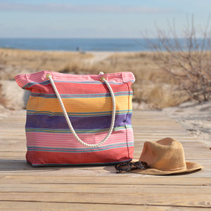 Waterproof pink, red, yellow, blue with stripes Beach Tote.